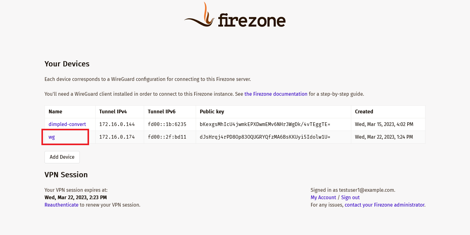 Firezoneのデバイス一覧