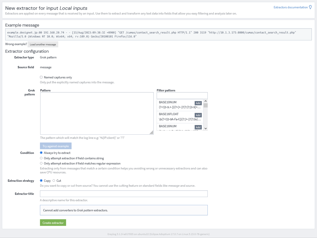 GraylogのGrokpattern