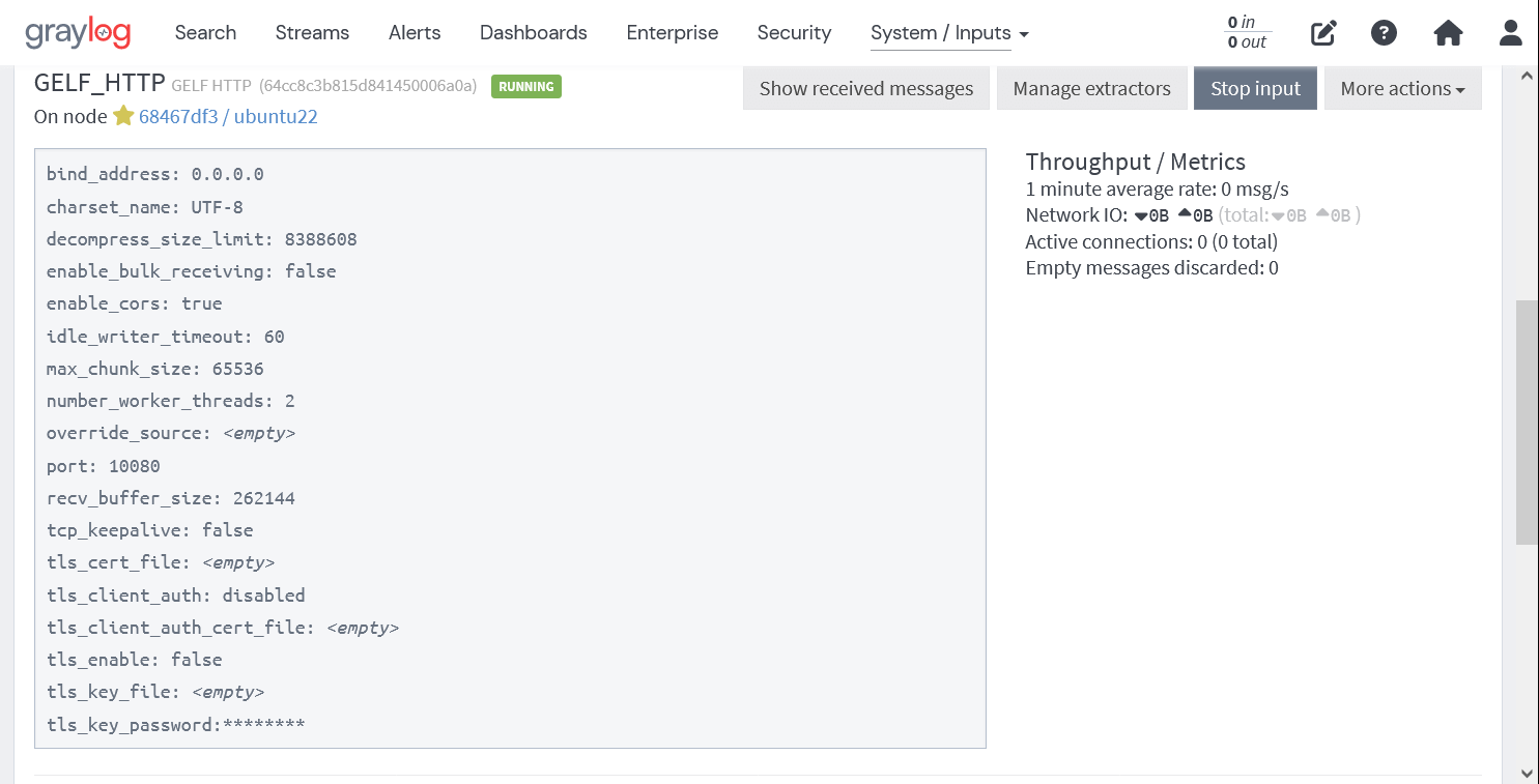GraylogのInputs設定GELEHTTPの設定