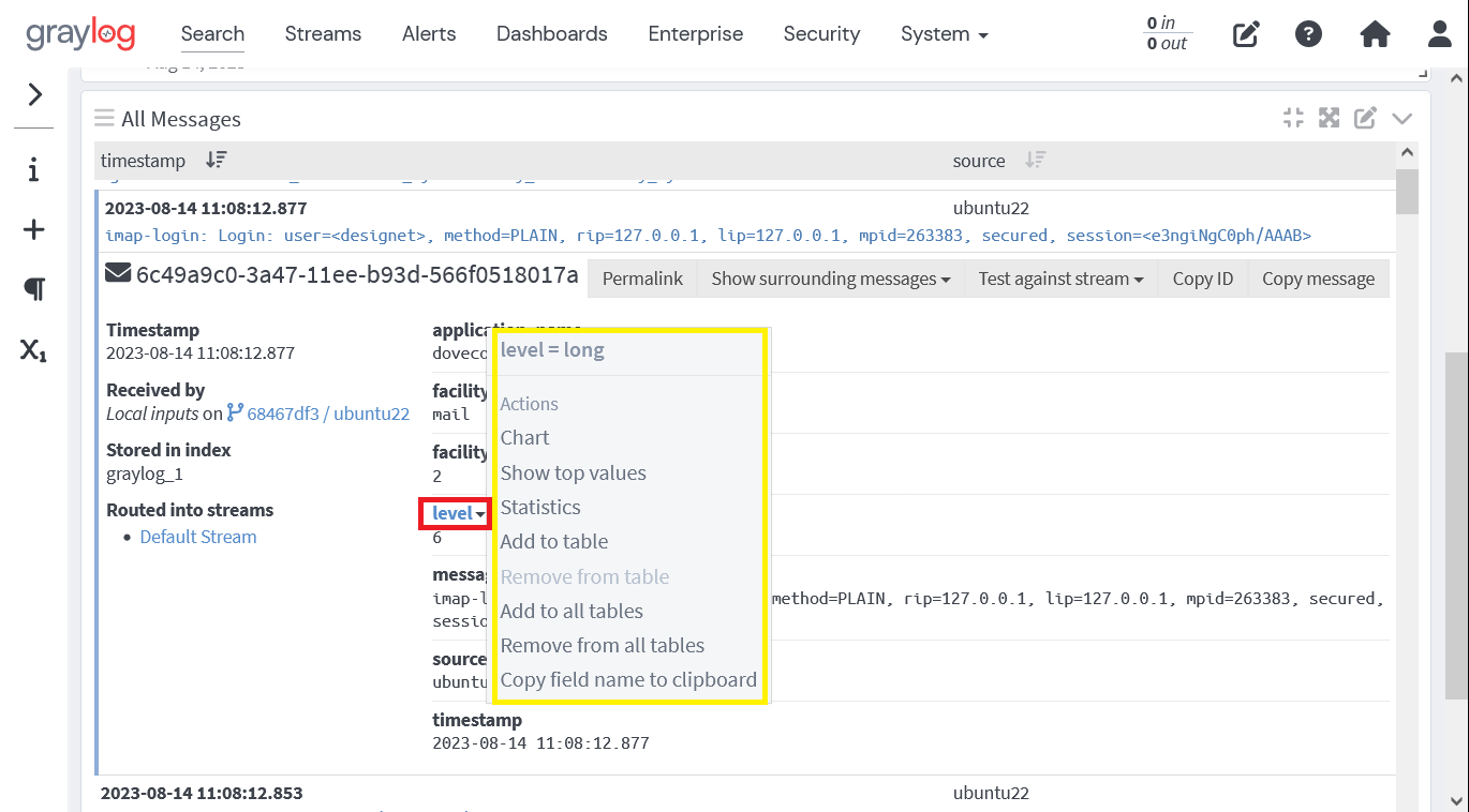 Graylogのログのフィールドアクション