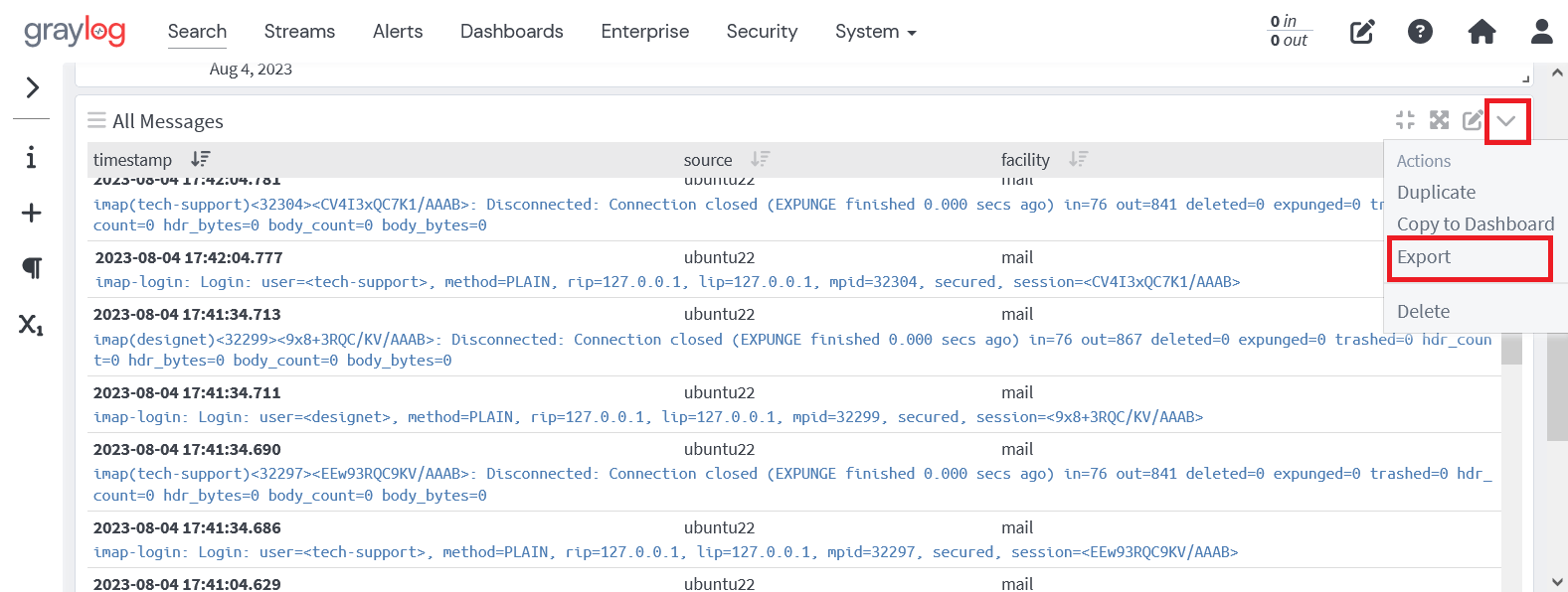 Graylogの検索結果のCSVエクスポート