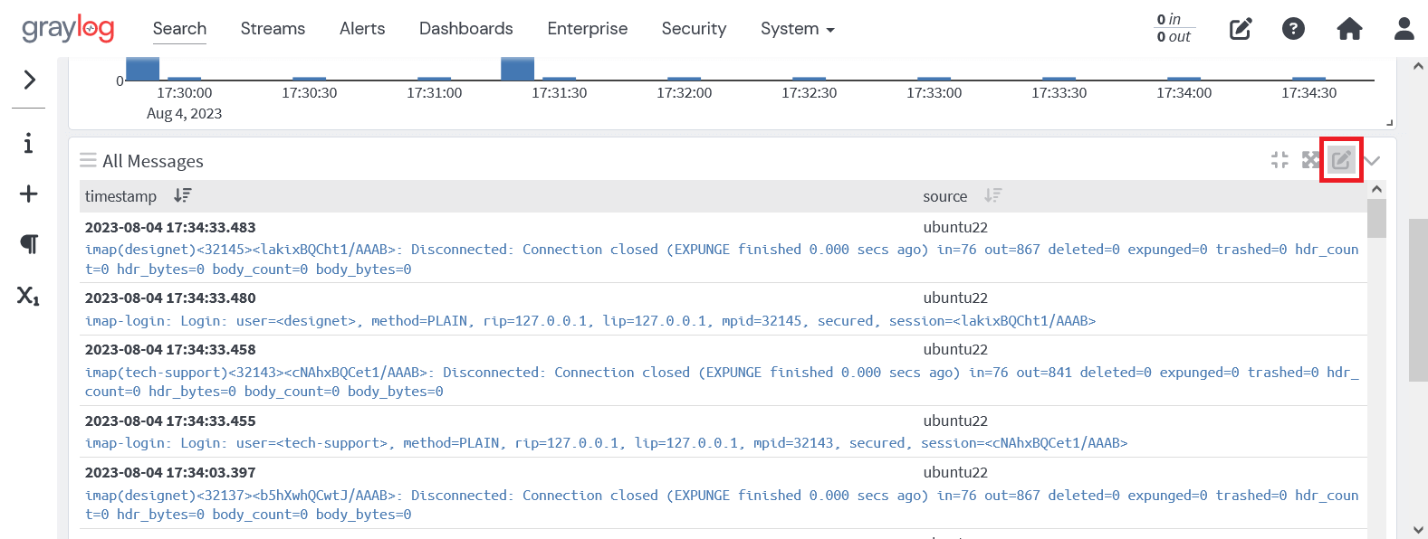 Graylogの表示フィールドの変更