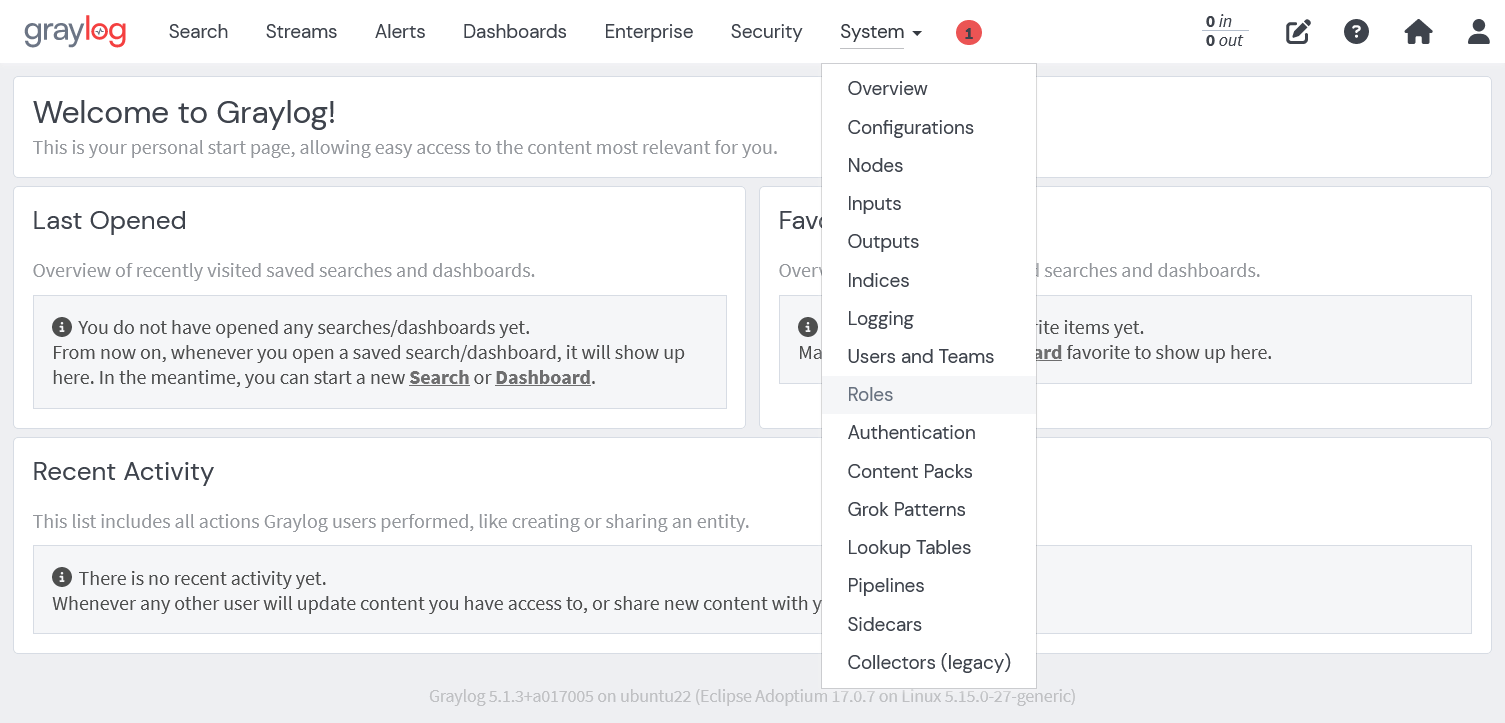 Graylogのロール画面への遷移