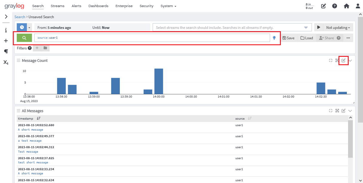 Graylogのメッセージ一覧表示