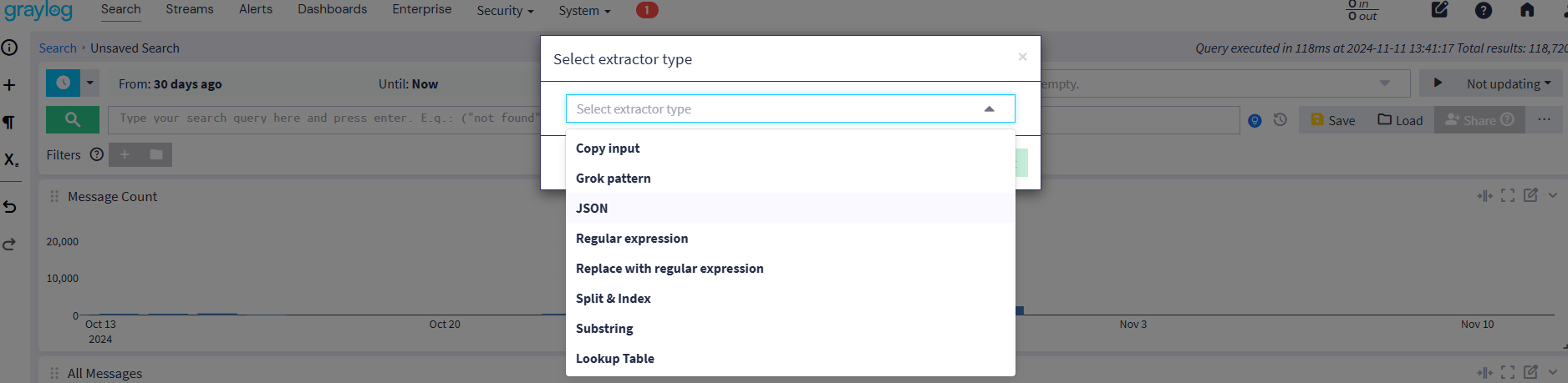 Graylogのextractorへの遷移
