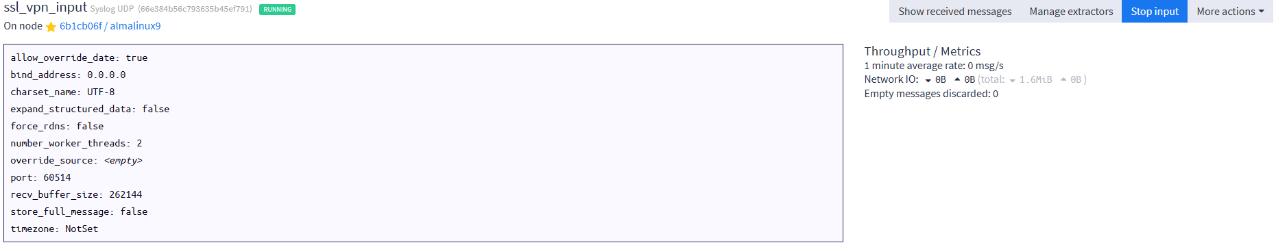GraylogのInputs設定SyslogUDPの設定
