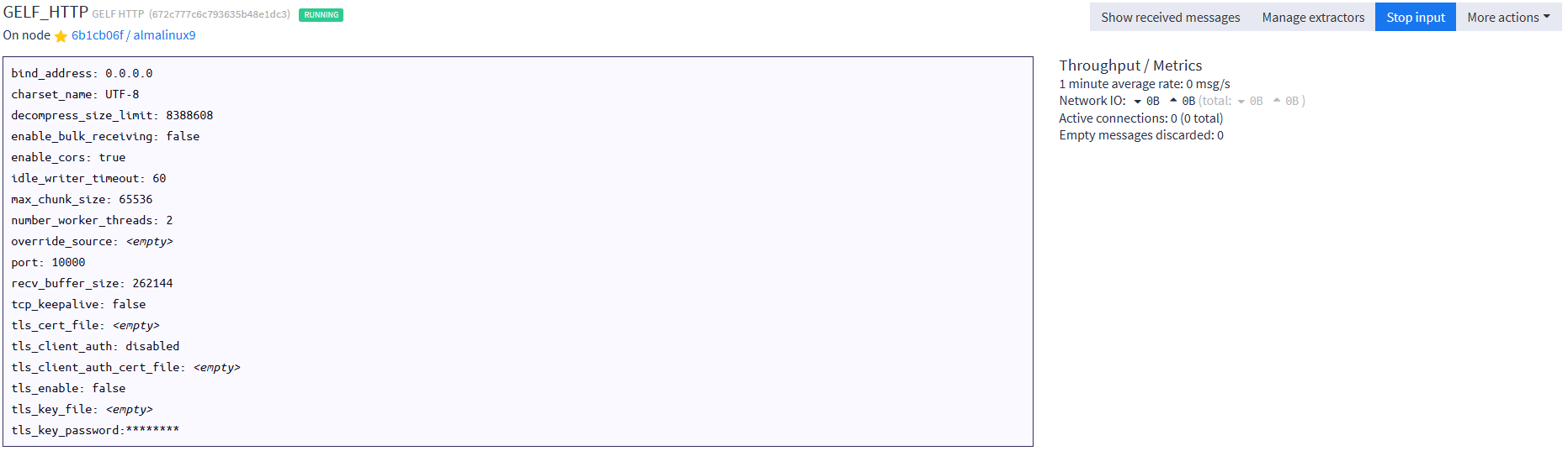 GraylogのInputs設定GELEHTTPの設定