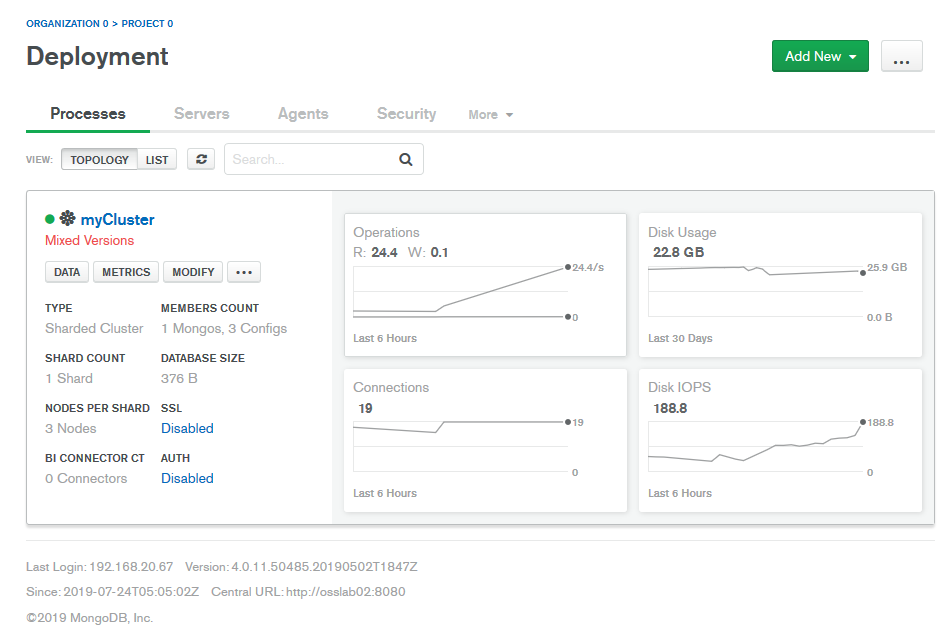 MongoDBシャーディング構築後画面