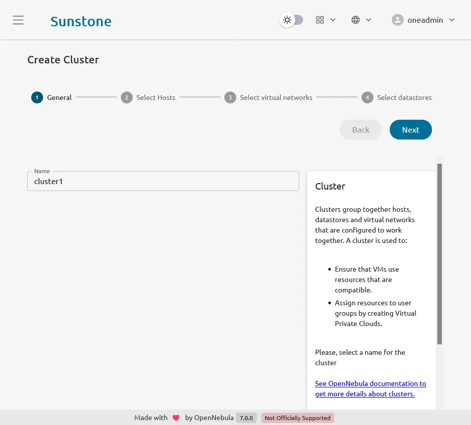 クラスタ設定画面