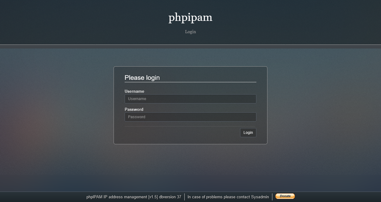 phpIPAMの初期ログイン画面