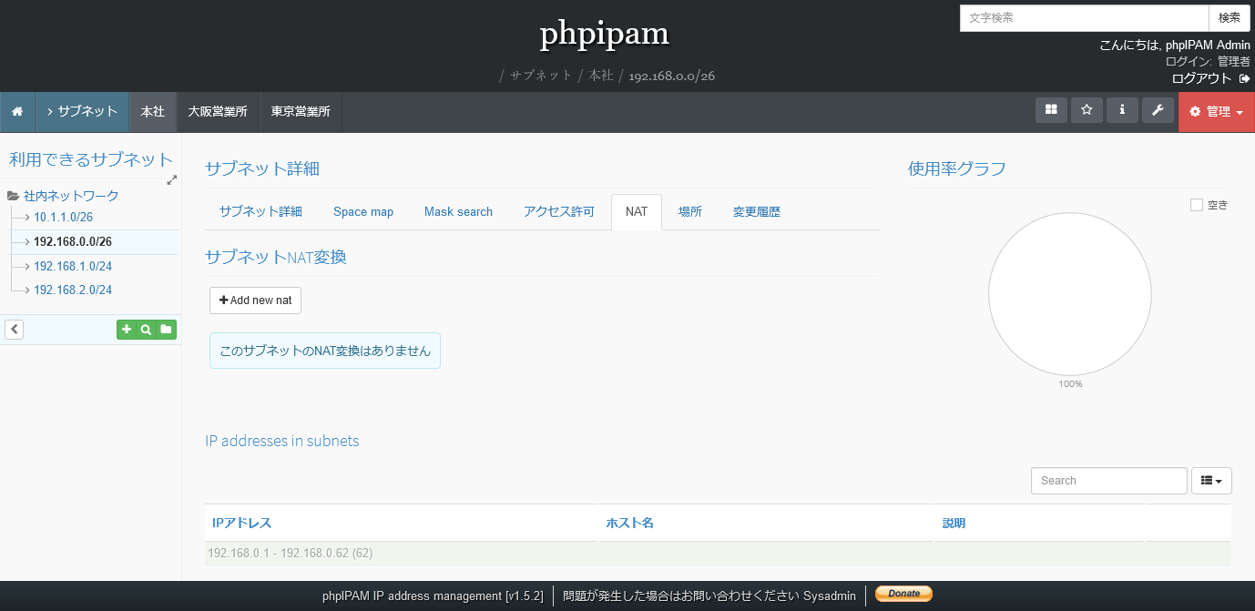 phpIPAMのサブネットのNAT