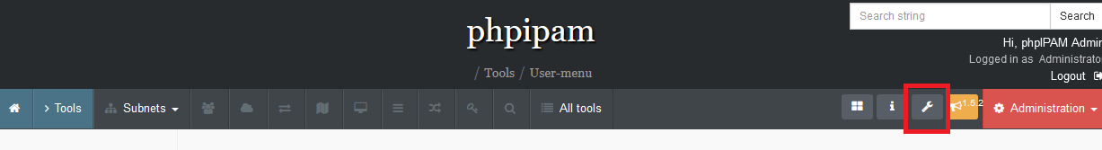 phpIPAMのツールメニュー
