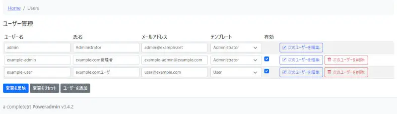 PowerDNS/Poweradminユーザ管理画面