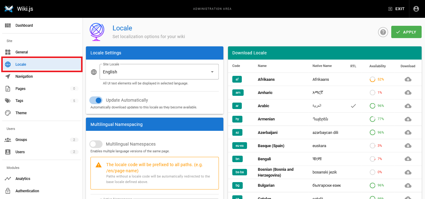 Wiki.jsの言語設定画面