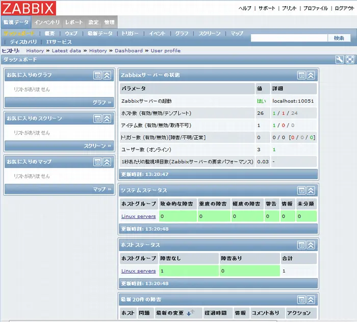 Server Statusの表示画面